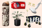 Owalam planter, CocaCola, earrings, wagon & floor cleaner