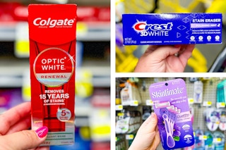 colgate, crest, skintimate in 3-photo collage