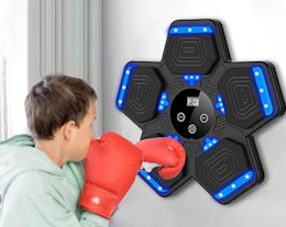 a person boxing with a music boxing machine