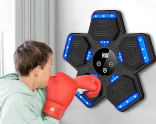a person boxing with a music boxing machine