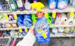person holding a bottle of oxiclean laundry stain remover
