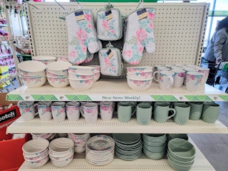 floral printed dishes and kitchen linens