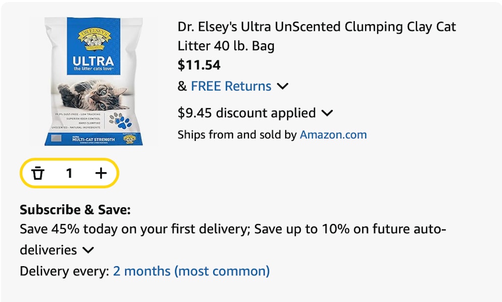 cat litter Amazon receipt