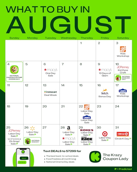 a calendar of retail events in august