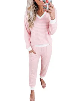Womens Striped Pajama Set