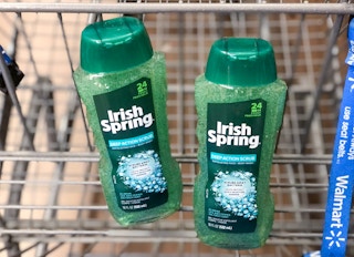 two bottles of Irish Spring in Walmart shopping cart