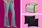 Jeans, accent chair & pillow covers