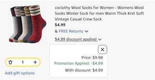 wool socks Amazon receipt