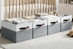 closet storage baskets in a baby room