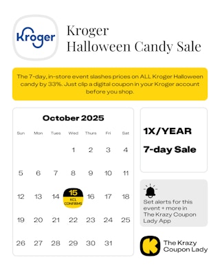 Kroger Halloween Candy Sale 2025 start date on Oct. 15