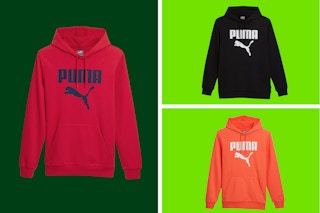 A trio of Puma hoodies in three different colors