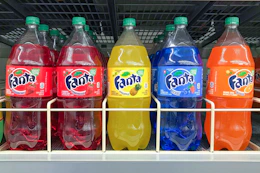 fanta soda 2 liters on store shelf