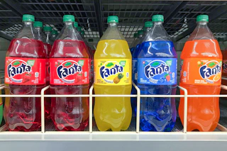 fanta soda 2 liters on store shelf
