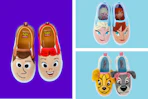 3 pairs of disney toddler shoes side by side