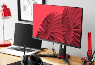 onn gaming monitor with red background on the screen