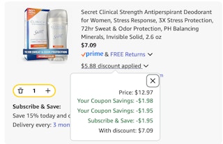 secret deodorant Amazon receipt