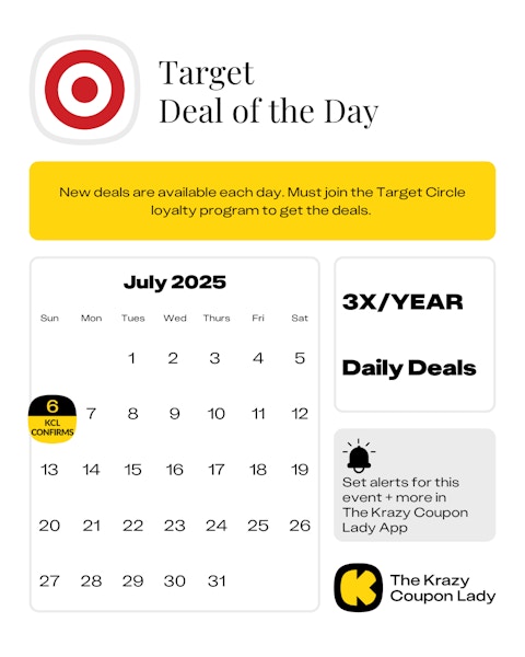 Calendar Graphic with Target Deal of the Day confirmed for july 6 2025