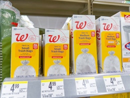 walgreens trash bag packs on shelf