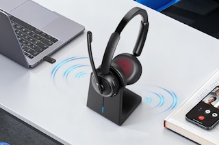 headset charging in workspace area