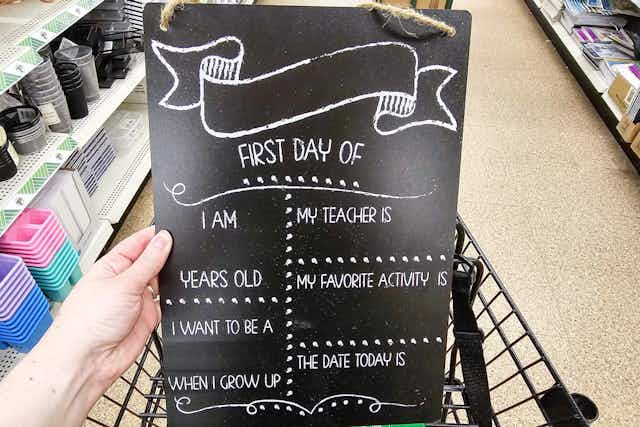 First Day of School Chalkboard, $1.25 at Dollar Tree (Less Than Amazon) card image