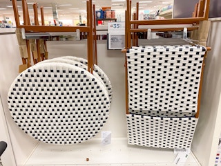 patio furniture on shelf