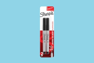 A pack of 2 Sharpie Ultra Fine Point Markers is on a blue background