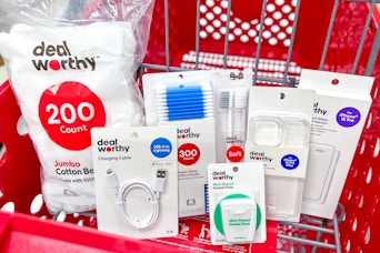 deal worthy items cotton balls q tips toothbrush floss charging cable phone case screen protector cart