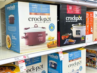 crockpot slow cookers sitting on a target shelf