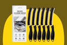 Six thin hard-bristled crevice brushes designed to clean in the between areas where sponges can't reach and fingers fear to go