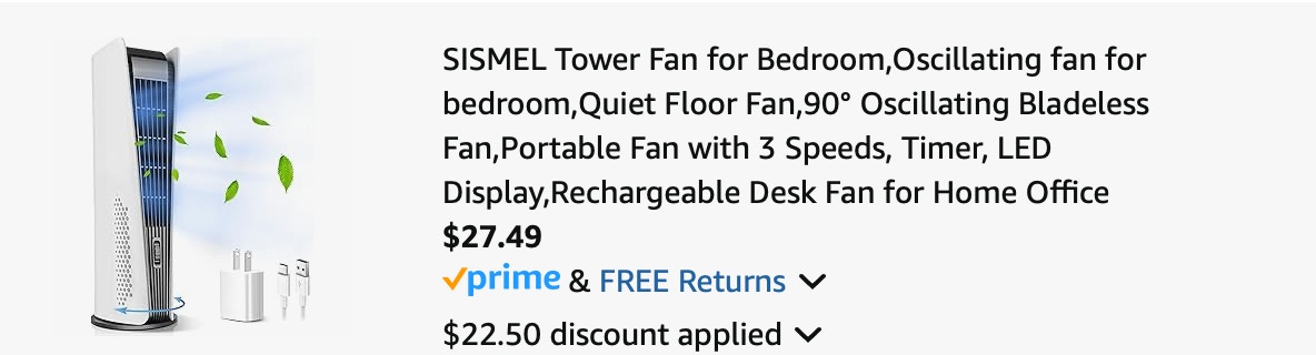 tower fan Amazon receipt