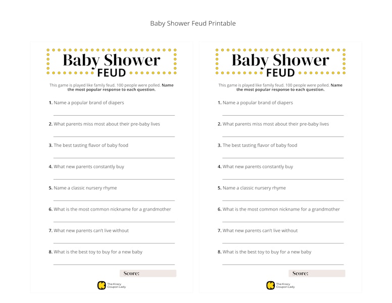 Baby Shower Feud printable game