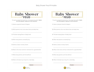Baby Shower Feud printable game