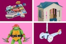 melissa and doug puzzle, tmnt figure, bluey scooter, little tikes playhouse
