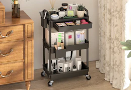 black rolling cart with three shelves