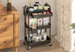 black rolling cart with three shelves