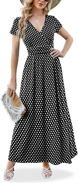 Women's Wrap V Neck Maxi Dress