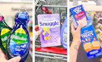 collage image of palmolive dish soap, snuggle dryer sheets, pop tarts, and rice krispies treats snacks