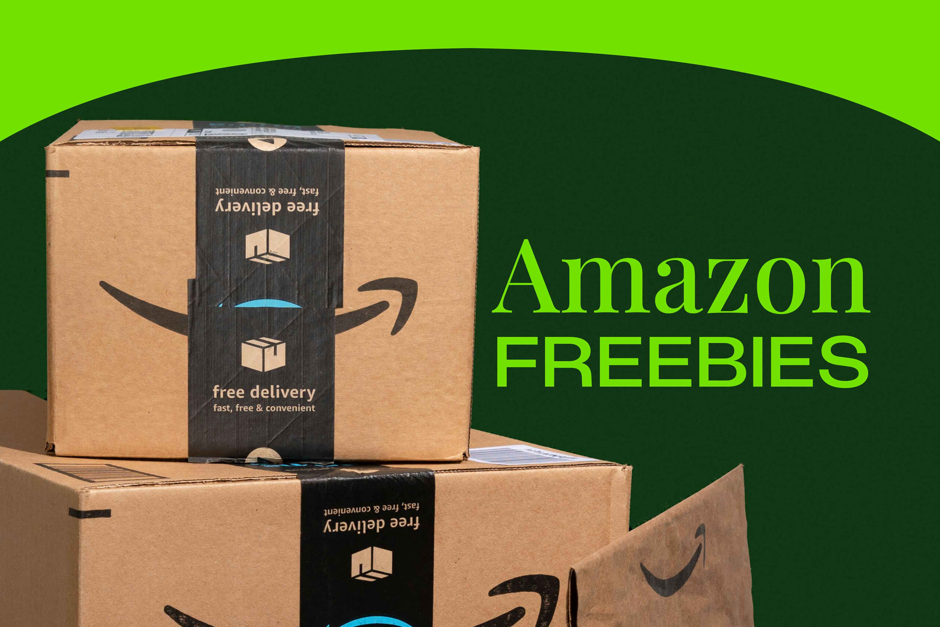 Two stacked Amazon boxes for Amazon freebies.