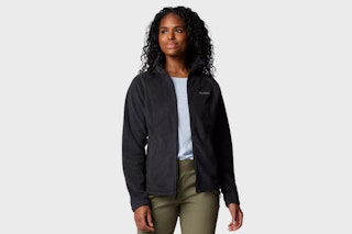 a woman wearing a columbia jacket