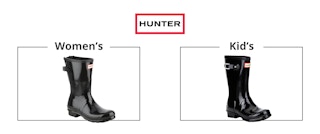 A comparison of a kid's and women's Hunter shoe