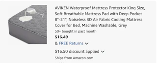 mattress protector Amazon receipt