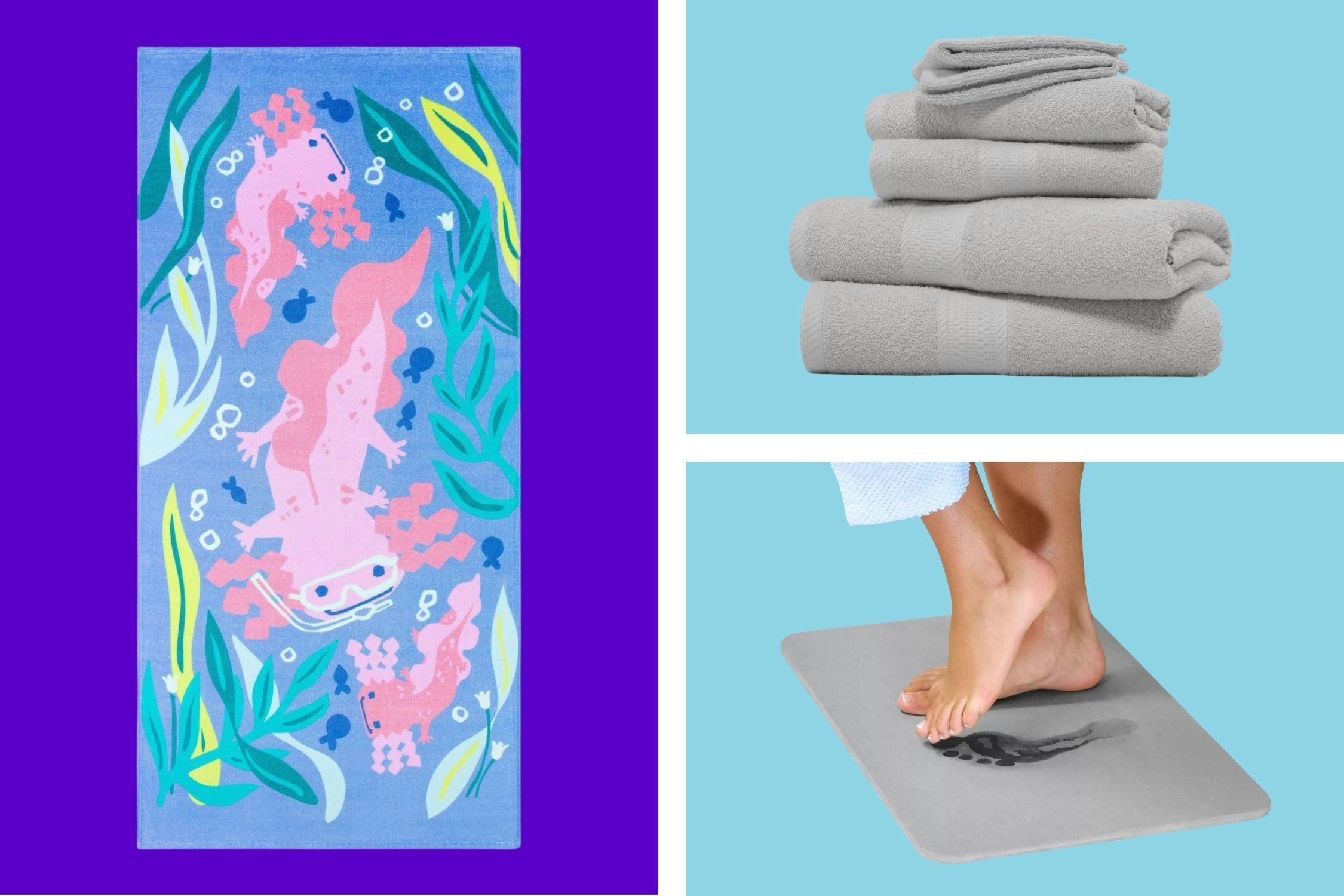 Bath towel, towel set & stone bath mat