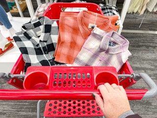 universal thread women's plaid flannel shirts in a target cart