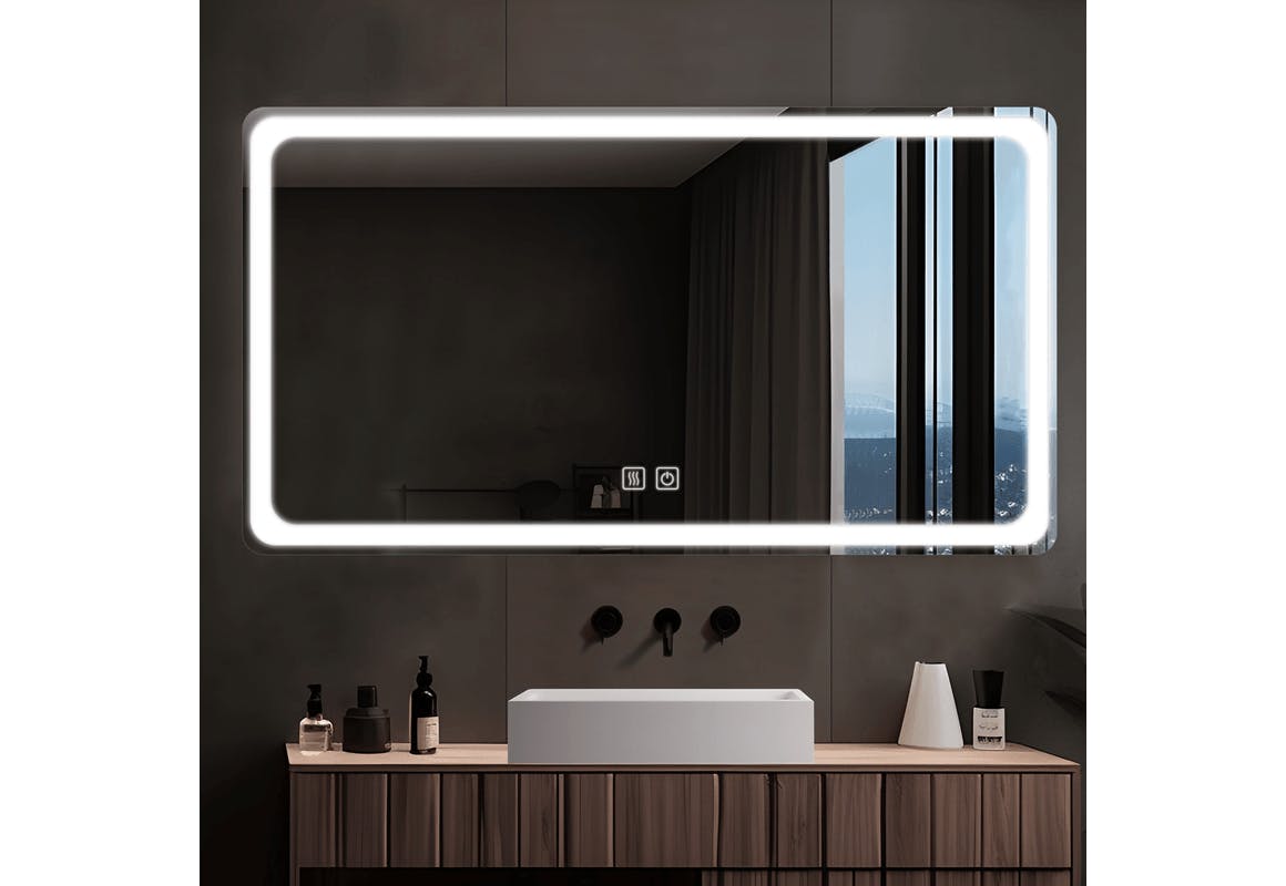 LED Lighted Round Rectangle Bathroom Mirror
