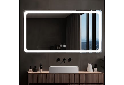 LED Lighted Round Rectangle Bathroom Mirror