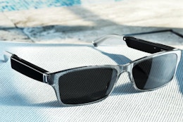 Amazon Echo Frames sitting by a pool.