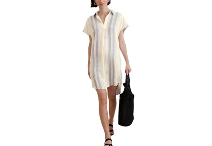 Women's Linen-Blend Pullover Mini Dress