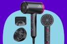 Hair Dryer with Diffuser for Curly Hair, 1800W Ionic Blow Dryer on a blue background.