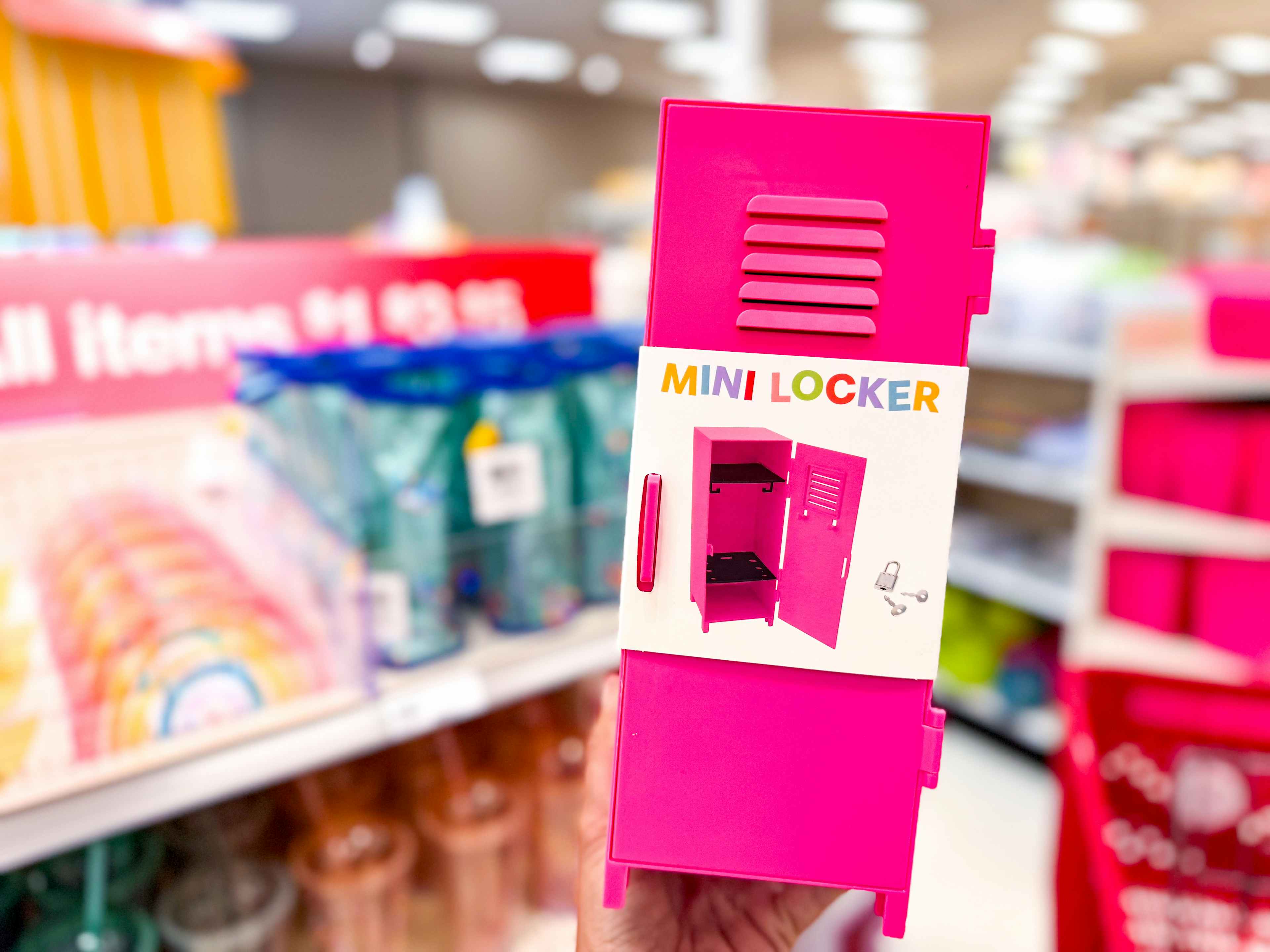 hand holding a pink mini locker