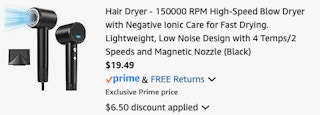 hair dryer Amazon receipt